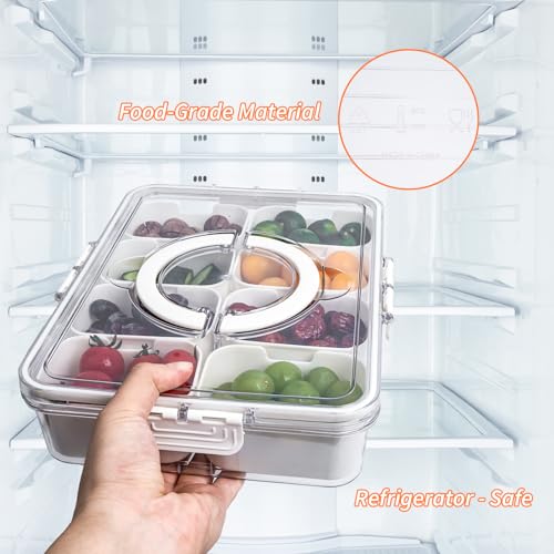 YUBYFA Divided Serving Tray with Lid and Handle,Snackle Box Charcuterie Container for Portable Snack Platters,Clear Organizer for Fruits,Candy, Nuts- Perfect for Travel&Picnic