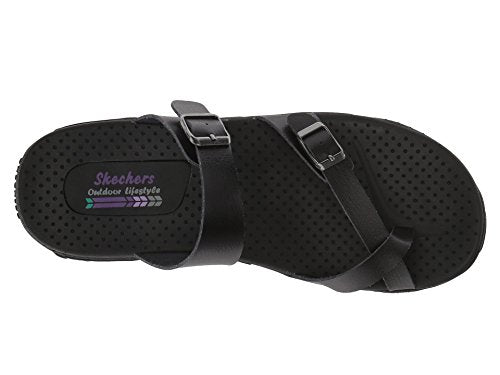Skechers Women's Reggae-Carribean-Double Buckle Toe Thong Slide Sandal, Black, 6 M US