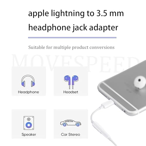 MOVESPEED Apple Mfi Certified Lightning to 3.5mm for iPhone Adapter Headphone Jack Dongle for iPhone with Aux Cord Audio Cable Apple Accessories Compatible with iPhone 14 13 12 11 X Xs 8 7 (2 Pack)