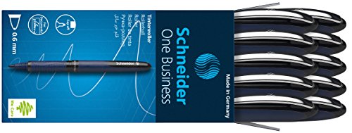 Schneider One Business Rollerball Pen, 0.6 mm Ultra-Smooth Tip, Blue Barrel, Black Ink, Box of 10 Pens (183001)