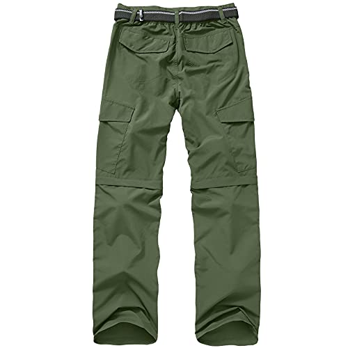 Mens Hiking Pants Convertible Quick Dry Zip Off UPF Lightweight Fishing Travel Camping Safari Pants,Army Green,30