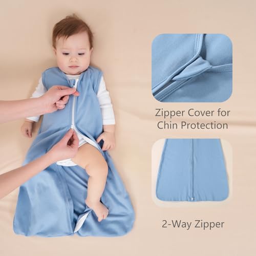 FIEMOL Baby Sleep Sack 0-6 Months, 100% Cotton Sleeping Sack for Newborn and Infant, 3 Pack Baby Wearable Blanket, 0.5 Tog Lightweight Double Zipper Sleep Bag Apricot