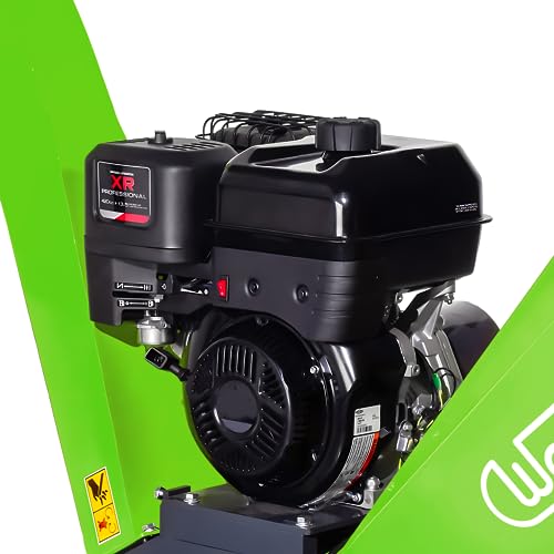 Wallemac Wood Chipper 420cc 14HP 6-Inch Branch and Leaf Shredder Mulcher Gas Powered B&S Engine EPA Certified with Towbar/Emergency Stop Button (B&S Engine, Electric Start)
