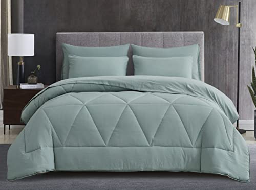 Chezmoi Collection Jasper Twin Bed in a Bag 5-Pieces Triangle Geometric Quilted Soft Washed Double Brushed Microfiber Comforter with Sheets Lightweight All Season Bedding Set (Twin, Aqua)