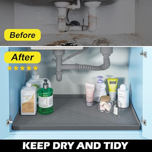 TigeJoy Waterproof Mat for Under Sink 22" x 19" - Various Sizes Fit for Bathroom and Kitchen Cabinets - Kitchen Organizers and Storage Silicone Sink Mat Under Sink Drip Tray