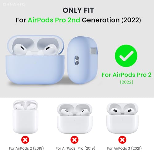 ORNARTO Compatible with AirPods Pro 2 Case 2022, Full Protective Soft Silicone for AirPods Pro 2nd Generation Case, Front LED Visible Skin Cover-Pastel Lilac