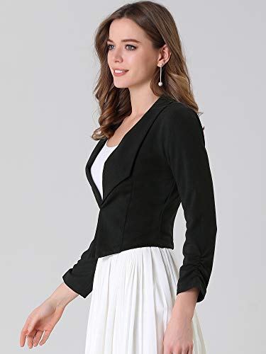 Allegra K Women's Notched Lapel Ruched Sleeve Jackets Business Cropped Blazer Small Purple Berry