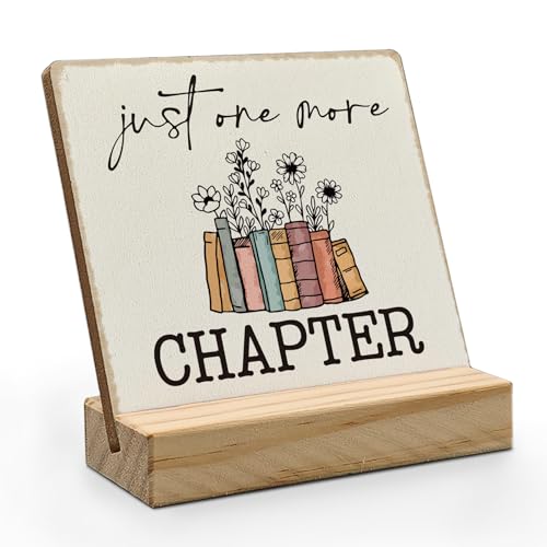 ANIANG Reading Room Book Desk Decor, Book Lovers Bookworm Gifts Wood Plaque, There is No Such Thing As too Many Books Wooden Plaque Sign with Wood Stand for Reading Room Home Library Shelf Decor