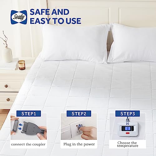 Sealy Electric Mattress Pad Twin Size, Heated Mattress Pad with 10 Heat Settings, Bed Warmer with Single Controller & Auto Off 1-12 Hours, Fit Up to 15 Inch, Machine Washable, 39"x75"