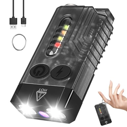 NGOKPYD V10 Small LED Rechargeable Flashlights with 365nm UV Black Light,Brightest 1000LM 14 Modes Mini Pocket EDC Powerful Keychain Flashlight Gift for Gentleman(Black Transparent)