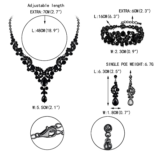 EVER FAITH Bridal Austrian Crystal Jewelry Set Art Deco Vintage Costume Floral Teardrop Necklace Earrings Bracelet for Woman Light Purple Silver-Tone