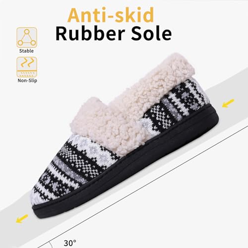 Evshine Women's Fuzzy Memory Foam Closed Back Slippers Knit Fleece Lined House Shoes for Indoor & Outdoor, Black, 36-37 (Size 5-6.5)
