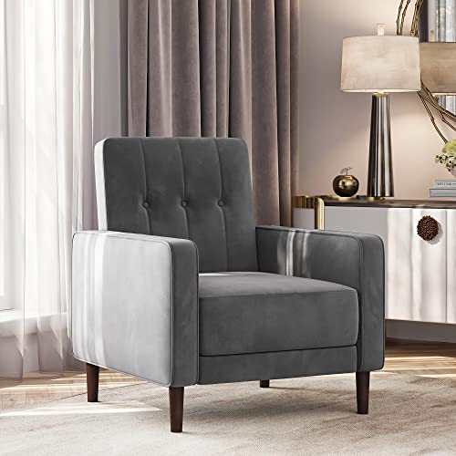 BELLEZE Accent Chairs for Living Room, Mid Century Modern Armchair Velvet Upholstered Comfy Side Chair Button Tufted Back Lounge Reading Chair for Bedroom - Valencia (Gray)