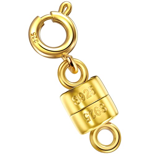 Ofiuny 18K Gold Magnetic Necklace Clasps and Closures 925 Sterling Silver Mini Magnetic Jewelry Clasp Connector for Bracelets Chain Extender(Made in Italy)