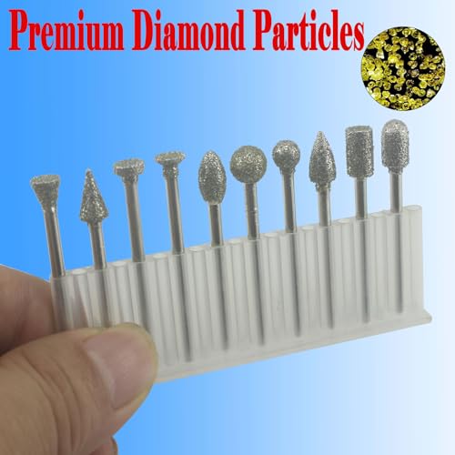 𝐋𝐮𝐨 𝐤𝐞 10 Pcs 46 Grit Diamond Burr, 1/8'' Shank Diamond Mounted Grinding Bit Stone Carving Set for Dremel Rotary Tool