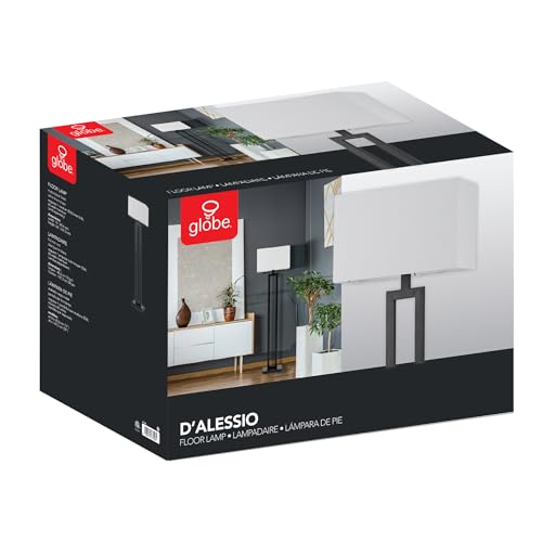 Globe Electric 67046 58" Floor Lamp, Matte Black, White Linen Shade, On/Off Socket Rotary Switch, Standing, Living Room Decor, Bedroom, Tall, Corner Light