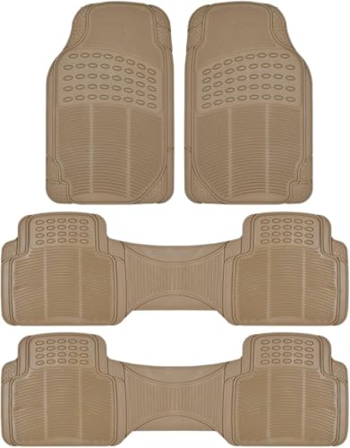 BDK All Weather Rubber Floor Mats for Cars - Fit 3 Rows Full Set, Heavy Duty Car Mats - Fit Well, Easy to Install & Clean No Slip Design - Universal SUV, Van, & Car Accessories (Beige)
