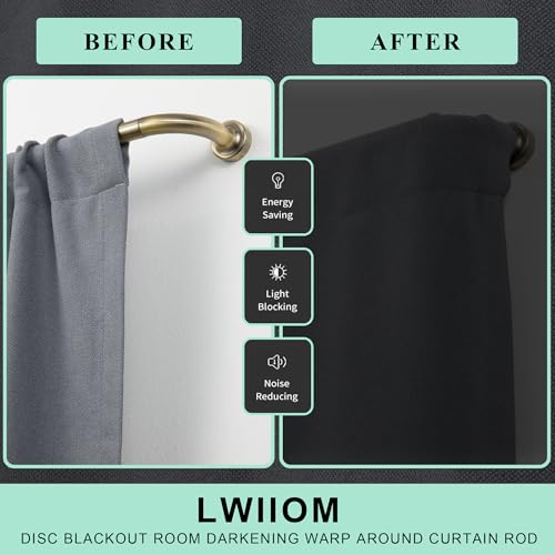 Lwiiom 2 Pack Wrap Around Curtain Rod for Windows 28-56", Internal Splicing 1 Inch Diameter Disc, Adjustable Room Darkening Curtain Rod with Aluminum Finials and Brackets, Antique Bronze