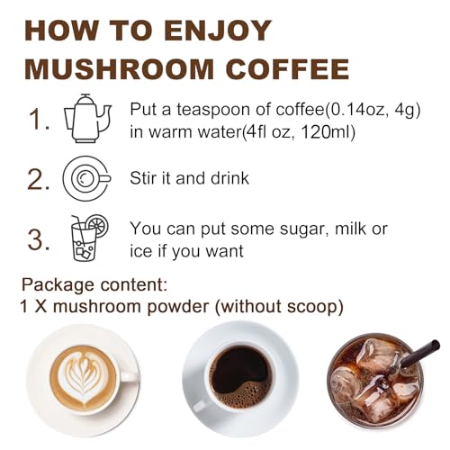 Mushroom Coffee for Smoothies/Latte, Mushroom Powder Blend (57 Servings) with Lions Mane, Reishi, Cordyceps, Turkey Tail, Chaga - Mushroom Supplement for Energy, Focus, Immune- 8 oz