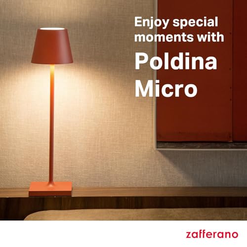 Zafferano, Poldina Micro Lamp with Glossy Gold Finish, Rechargeable Cordless Table Lamp with Touch Controls, Usable as an Indoor Lamp, Dimmer, 2200-3000 K, Height 10.8 Inches