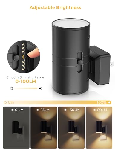 L LOHAS LED Night Light Plug in, Modern Night Lights Plug into Wall, Dusk to Dawn Sensor, Soft White 3000K, 0-100LM Adjustable Brightness, Dimmable Night Lights for Hallway Bedroom Stairway, 2 Pack
