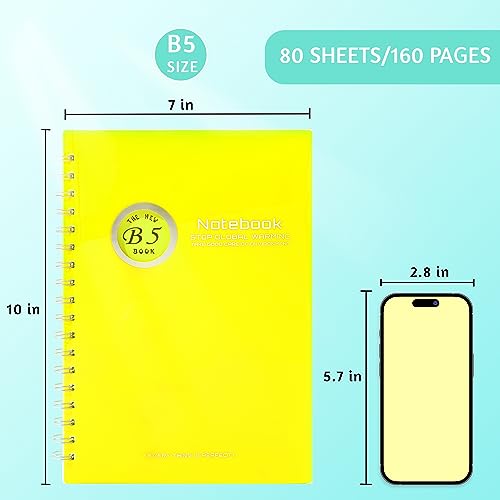 CAGIE Notebooks for School Supplies Spiral Notebook Wide Ruled 1 Subject 7''x10'' B5 Spiral Bound Journal Note Book for Women Study Student Work Note Taking, Yellow