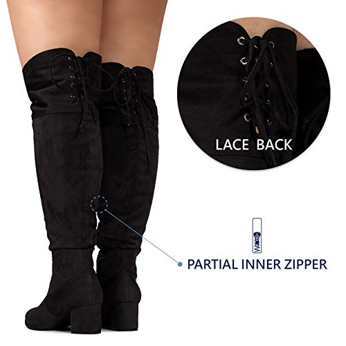 RF ROOM OF FASHION Women's Wide Calf Wide Width Chunky Heel Over The Knee Boots - Plus Size Friendly BLACK Size.5.5