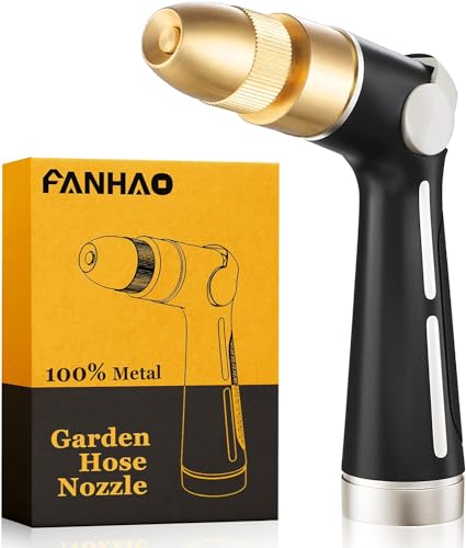 FANHAO Watering Wand Heavy Duty, 16 Inches Metal Garden Hose Wand with 8 Spray Patterns, Long Hose Nozzle Sprayer with ON/OFF Thumb Control, Perfect for Hanging Baskets, Shrubs, Garden and Lawn