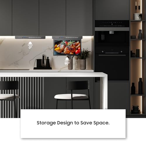 SYLVOX 15.6" Flip Down Smart TV Under Cabinet Google TV Supports 360 Degree Rotation WiFi & Wireless Connection, Storage Design for Kitchen Bedroom RV Yacht (Classic Black)