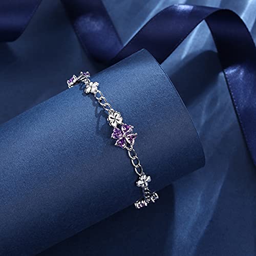 JIANGXIN 925 Sterling Silver Created Emerald Chain Link Bracelet for Women Lucky Four leaf clover Gemstone Fine Jewelry Good Luck Shamrock Birthday Gift