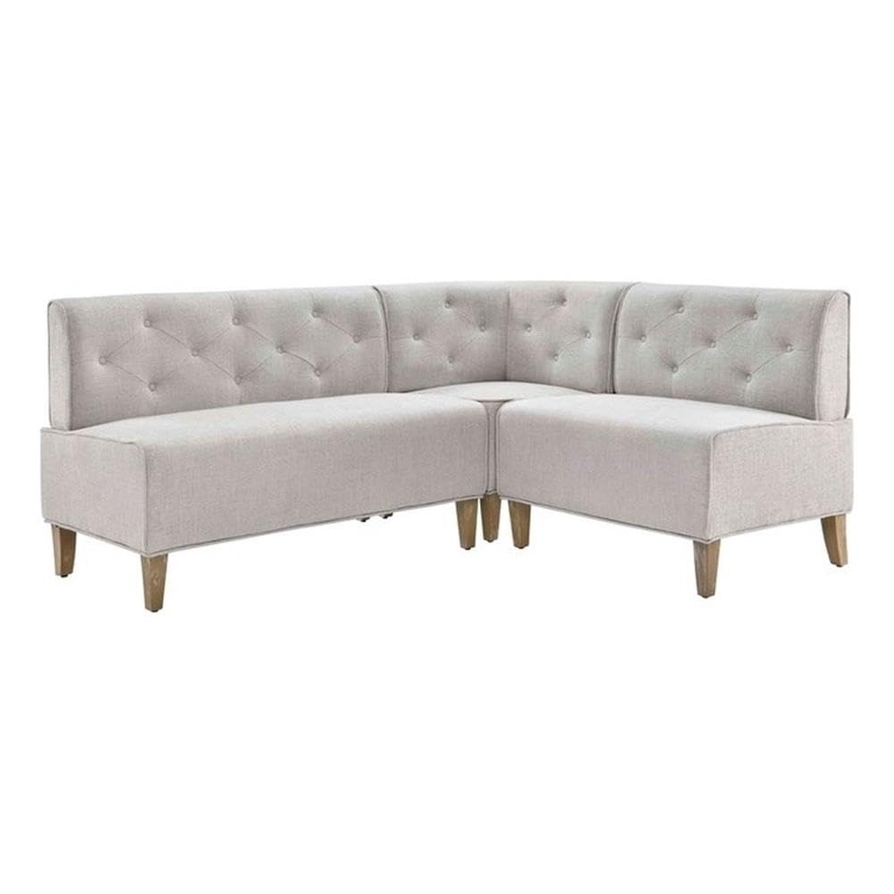 Powell Linon Hale Tufted Back Fully Upholstered Corner Nook Bench in Light Grey