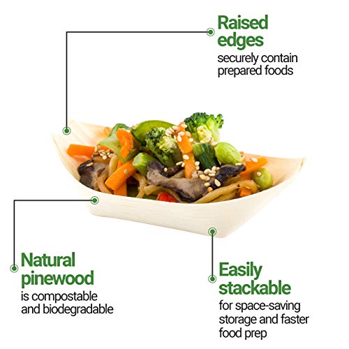 Restaurantware 4.5 x 2.5 Inch Food Boat 200 Bamboo Display Boat - Durable Small Bamboo Serving Tray For Catered Events Wedding Banquets Or Celebrations