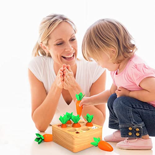 Montessoritoys for 1 Year Old, Wooden Toys Developmental Shape Sorting & Matching Puzzle Carrots Harvest Game, Birthday Gifts for Toddlers Babies Boys and Girls 6-12 Months Christmas