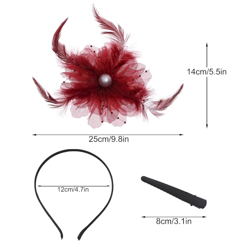 Taouzi Fascinators Hats for Women Tea Party Pink Purple Gold Fascinators Flower Mesh Ribbons Feathers on a Headband and a Clip Tea Party Headwear for Women Style 1