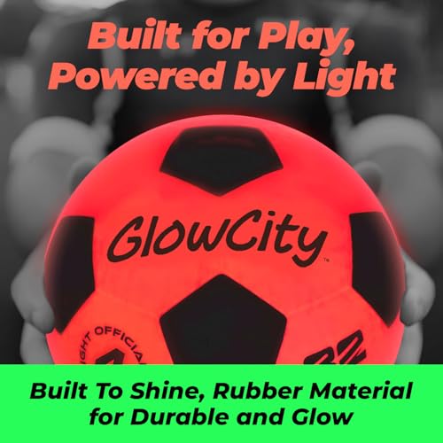 GlowCity Light Up Soccer Ball, Glow in The Dark Ball, Size 4 LED Glow Soccer Ball, Impact Activated, Durable for Outdoor Play, Great Birthday for Boys, Girls & Teens Ages 8-12+