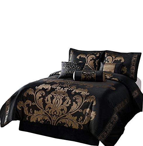 Chezmoi Collection Royale 7-Piece Jacquard Floral Comforter Set, Oversized King, Purple/Dark Purple