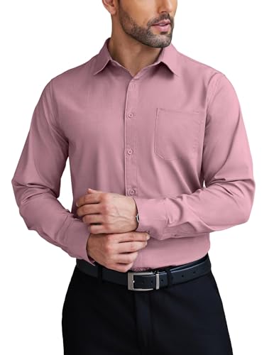 COOFANDY Men's Dress Shirt Classic Fit Button Up Shirts Long Sleeve Stretch Wrinkle-Free Shirt Pink