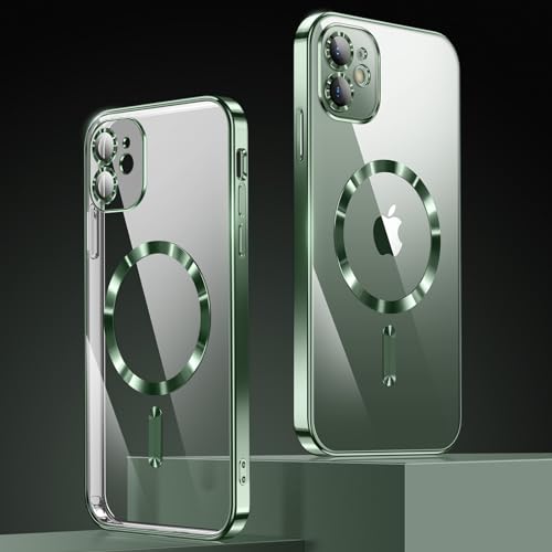 CIBAU YANG Compatible with iPhone 11 Case(Only).Phone case Clear Back Surrounding Plating. Glossy Slim Thin Soft funda capa para Compatible with i11 6.1 inch.Compatible with MagSafe (Deep Green)