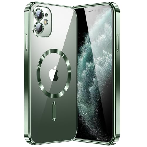 CIBAU YANG Compatible with iPhone 11 Case(Only).Phone case Clear Back Surrounding Plating. Glossy Slim Thin Soft funda capa para Compatible with i11 6.1 inch.Compatible with MagSafe (Deep Green)