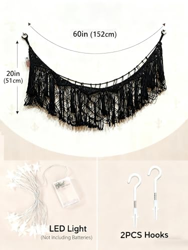 Stuffed Animal Hammock or Net With LED Lights Extra Large Wall Hanging Stuffed Animal Storage Nets for Teddy Bear Handmade Macrame Hanging Toy Net Hammock for Stuffed Animal Storage (Black)