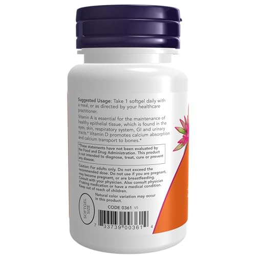 NOW Supplements, Vitamin A & D3 25,000/1,000 IU, Eye Health*, Essential Nutrition, 100 Softgels