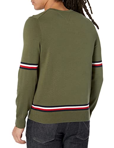 Tommy Hilfiger Mens Essential Signature Stripe Crewneck Pullover Sweater, Army Green, X-Small US