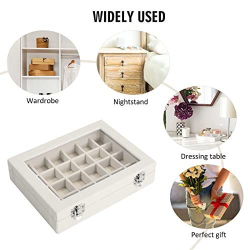 Vicoter Velvet Jewelry Box 24 Grid Jewelry Ring Display Organiser Box Tray Holder Earrings Storage Case for Girls Wife Mom Women (Beige)