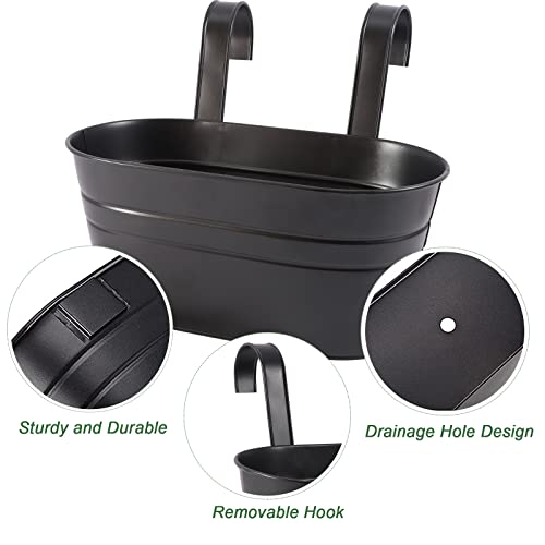 Metal Iron Flower Pots for Railing Fence Hanging Bucket Pots(5 Pcs) and Hanging Flower Pots Metal Iron Bucket Planter(10 Pcs) (Black)