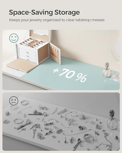 SONGMICS 4-Tier Jewelry Box, Lockable Jewelry Organizer with Handle, 3 Drawers, Travel Jewelry Case with Mirror, Jewelry Storage, Modern Style, Gift for Loved Ones, White UJBC159W01