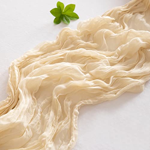 joybest 6 Pcs Beige Cheesecloth Table Runner, 10 FT Boho Gauze Table Runner Rustic Romantic Sheer Runner for Wedding Party Bridal Birthday Baby Shower Table Decorations