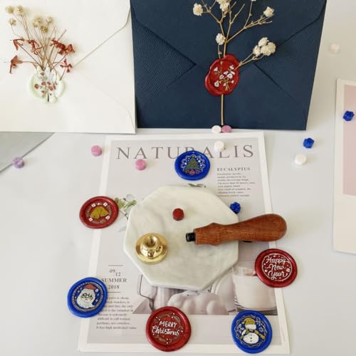 Vintage Blessing Sealing Wax Stamp, Happy Christmas Wax Seal Stamp Brass Head and Wooden Hilt for Wedding Christmas Party Invitations Envelopes Gift Wrap (Christmas Tree-A153)