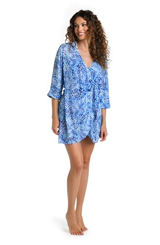 La Blanca Women's Short Sleeve Mini Dress Swimsuit Cover Up, Sunset//Upon The Horizon, Small