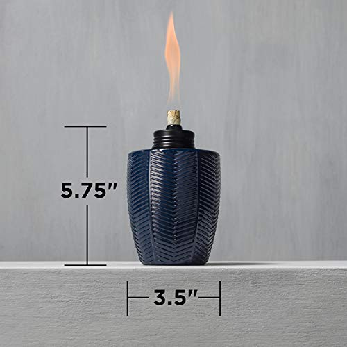 TIKI Brand Glass Table Torch, Decorative Outdoor Torch for Patio, Lawn, and Backyard, Herringbone Blue 3-Pack 5.75 Inch, 1118114