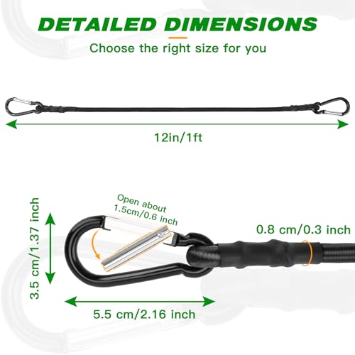 RIO Direct Bungee Cords with Carabiner Hooks 12 Inch - Black Bungee Cords Heavy Duty Outdoor - Strong Elastic Bungee Straps for Outdoor Tent, Tarps, Camping, Cargo, Luggage, Bike Rack - 4 Pack